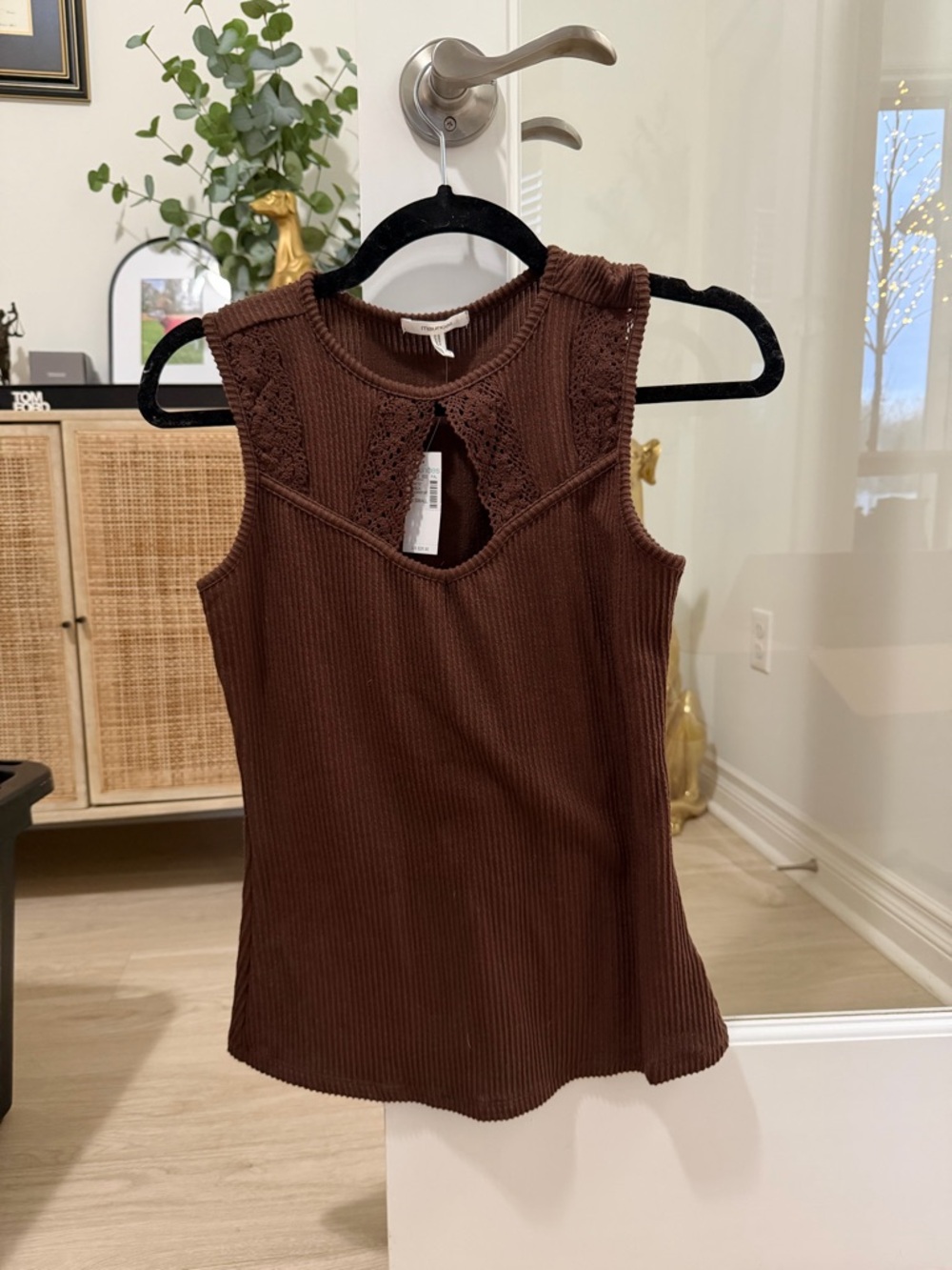 NWT Maurices Chocolate Brown Ribbed Lace-Trim Tank